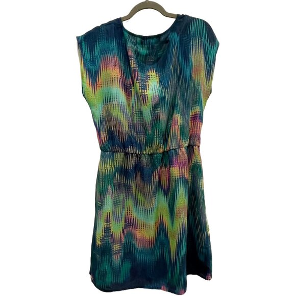 Cap Sleeve Tunic Dress | Chaotic Zigzag Pattern | Multicolor | Hayley Matthews - Picture 5 of 9